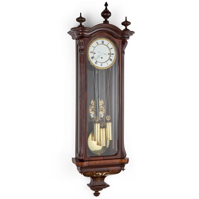 Lot 1153 - A 19TH CENTURY INLAID ROSEWOOD GRANDE SONNERIE VIENNA PATTERN WALL CLOCK