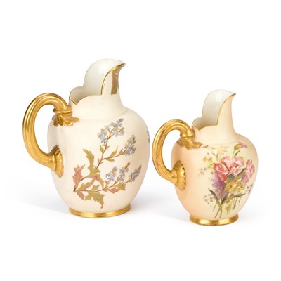 Lot 284 - TWO ROYAL WORCESTER BLUSH IVORY FLAT-BACK JUGS