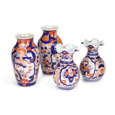 Lot 719 - TWO PAIRS OF JAPANESE IMARI VASES