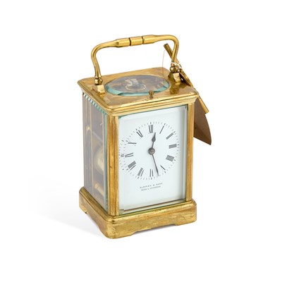 Lot 1158 - A 19TH CENTURY BRASS-CASED REPEATER CARRIAGE CLOCK