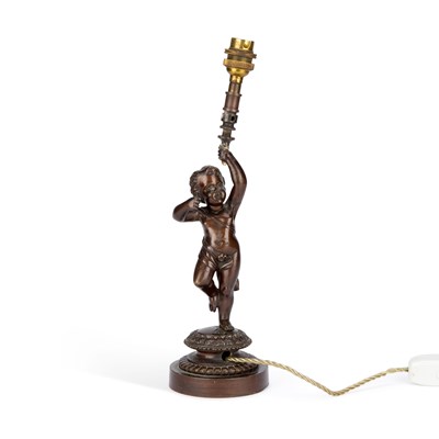 Lot 1047 - A 19TH CENTURY BRONZE FIGURAL TABLE LAMP