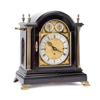 Lot 977 - A VICTORIAN BRASS-MOUNTED EBONISED TRIPLE-FUSEE BRACKET CLOCK