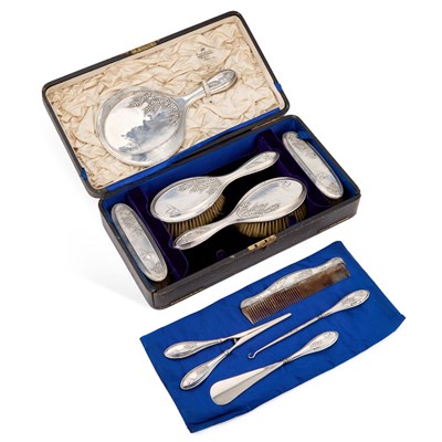 Lot 344 - A GEORGE V SILVER-MOUNTED DRESSING TABLE VANITY SET