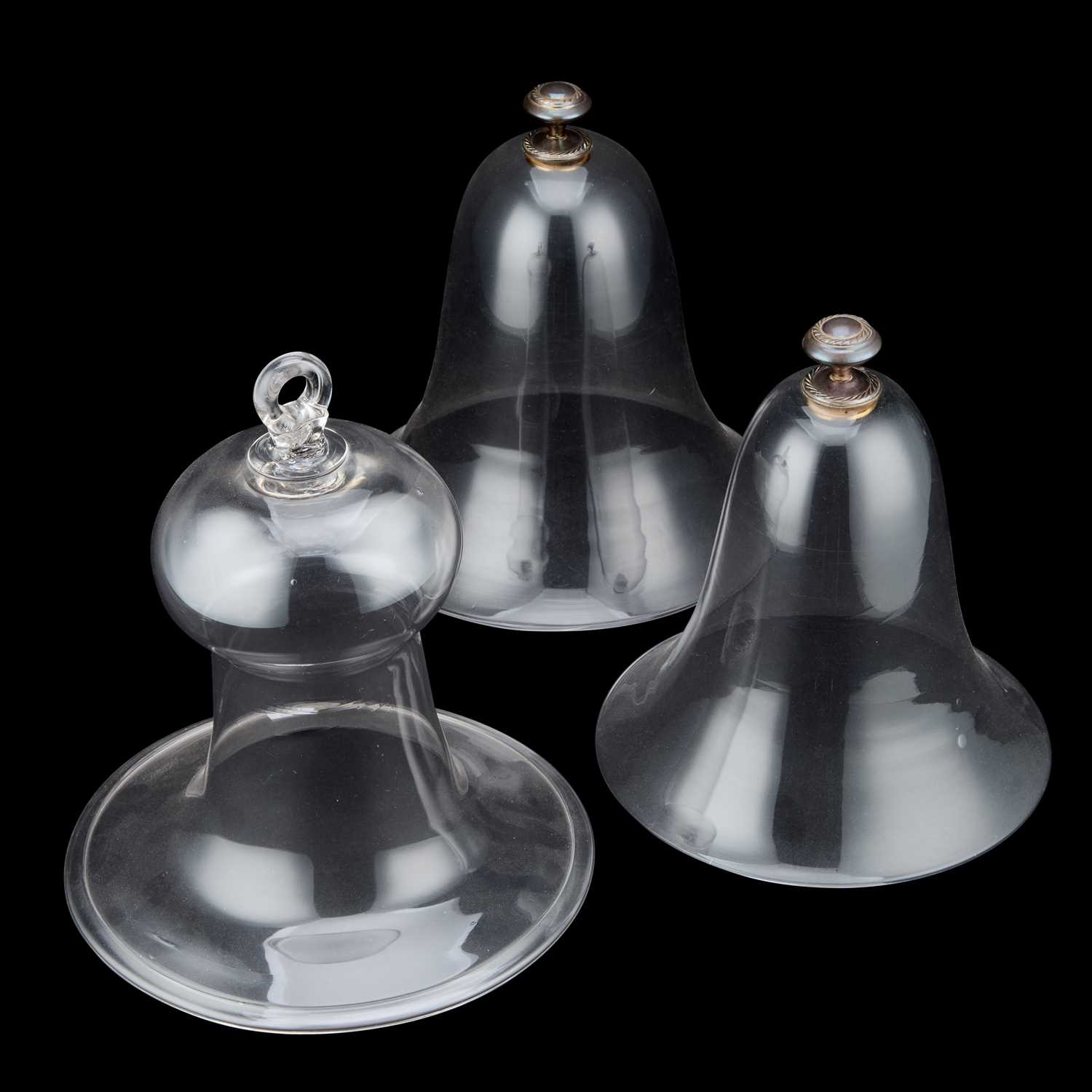 Lot 47 - A PAIR OF BELL-SHAPED GLASS CLOCHES