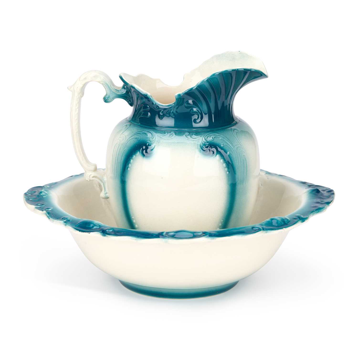 Lot 81 - A STAFFORDSHIRE POTTERY JUG AND BOWL