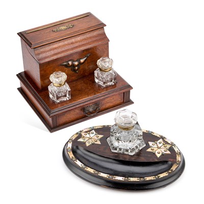 Lot 1092 - A VICTORIAN MOTHER-OF-PEARL MOUNTED INKSTAND