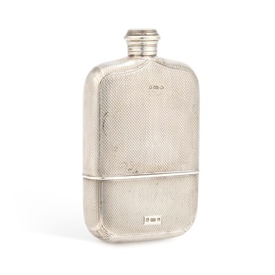 Lot 404 - A VICTORIAN ENGINE-TURNED SILVER HIP FLASK