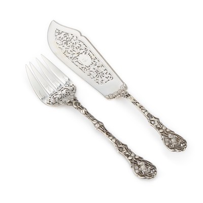 Lot 415 - A RARE VICTORIAN SILVER FISH SLICE AND SERVING FORK