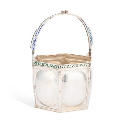 Lot 349 - ALEXANDER FISHER (1864-1936), AN ARTS AND CRAFTS SILVER AND ENAMEL ICE BUCKET