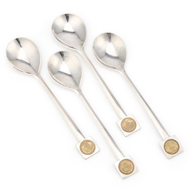 Lot 304 - A SET OF FOUR MODERNIST SILVER SERVING SPOONS