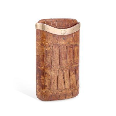 Lot 420 - A VICTORIAN SILVER-MOUNTED CROCODILE LEATHER CIGAR CASE