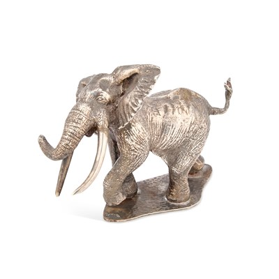 Lot 300 - PATRICK MAVROS, A HEAVY CAST SILVER MODEL OF AN ELEPHANT