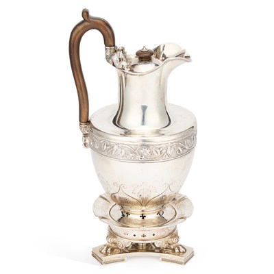 Lot 407 - A WILLIAM IV SILVER COFFEE BIGGIN, STAND AND BURNER