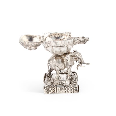 Lot 305 - PATRICK MAVROS, A LARGE SILVER ELEPHANT AND TORTOISE ASHTRAY