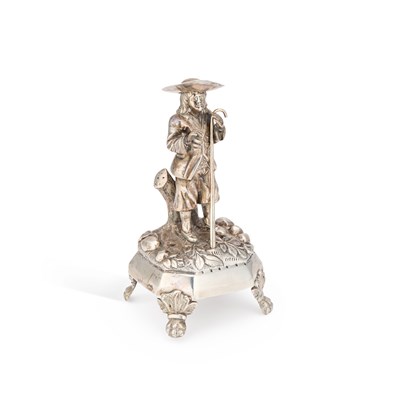 Lot 285 - A 19TH CENTURY PORTUGUESE SILVER FIGURAL TOOTHPICK HOLDER