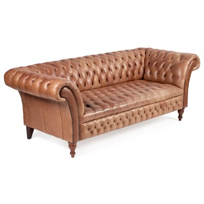 Lot 1029 - A DEEP-BUTTONED TAN LEATHER CHESTERFIELD SOFA