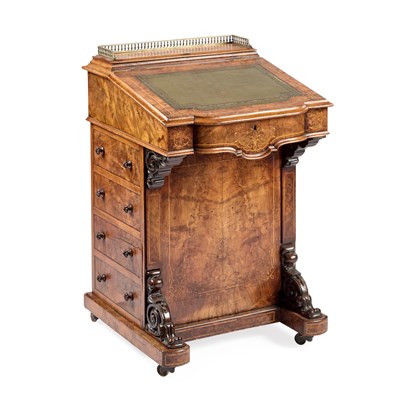 Lot 1053 - A VICTORIAN INLAID WALNUT DAVENPORT
