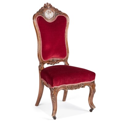 Lot 1054 - A VICTORIAN WALNUT AND UPHOLSTERED HIGH-BACK CHAIR
