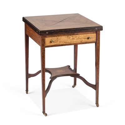 Lot 1044 - AN EDWARDIAN INLAID ROSEWOOD ENVELOPE CARD TABLE
