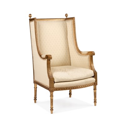 Lot 1039 - A LOUIS XVI STYLE GILTWOOD BERGERE