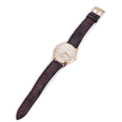 Lot 591 - AN 18CT GOLD PATEK PHILIPPE CALATRAVA STRAP WATCH
