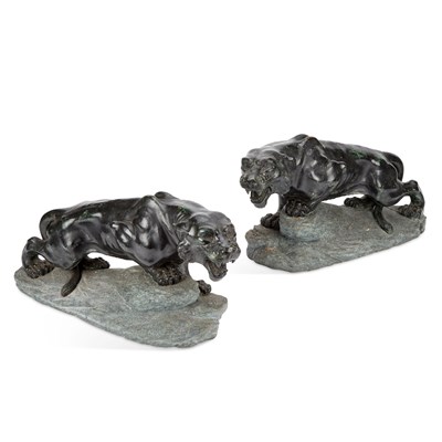 Lot 846 - A PAIR OF BRONZE MODELS OF TIGERS