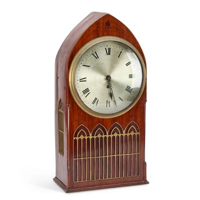 Lot 981 - A 19TH CENTURY 'GOTHIC' MAHOGANY SINGLE-FUSEE LANCET CLOCK