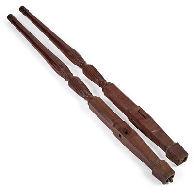 Lot 1048 - A PAIR OF LATE GEORGE III MAHOGANY BED POSTS