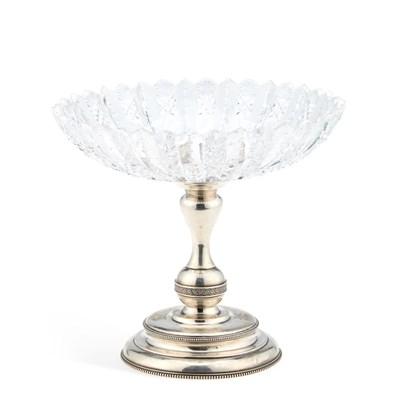 Lot 280 - A RUSSIAN SILVER AND CUT-GLASS COMPORT
