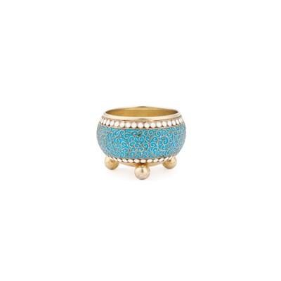 Lot 281 - A LATE 19TH CENTURY RUSSIAN SILVER AND ENAMEL SALT