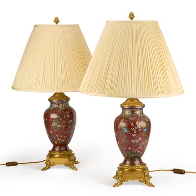 Lot 947 - A PAIR OF CHINESE CLOISONNÉ LAMPS