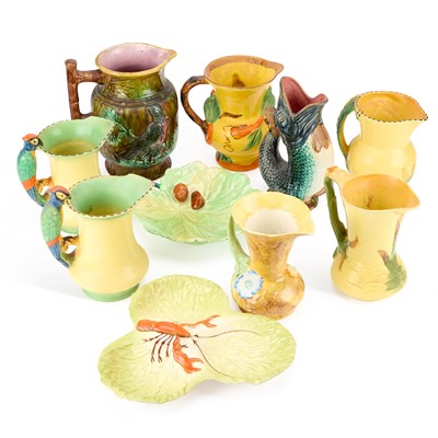 Lot 154 - A STAFFORDSHIRE MAJOLICA FISH GLUG JUG