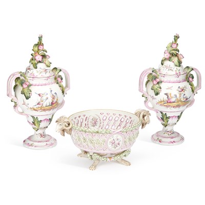 Lot 130 - A FRENCH FAIENCE GARNITURE