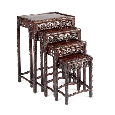 Lot 1013 - A NEST OF FOUR CHINESE HARDWOOD TABLES