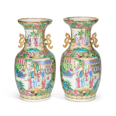 Lot 513 - A PAIR OF CANTONESE PORCELAIN VASES