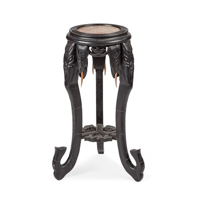 Lot 1077 - A 19TH CENTURY INDIAN MARBLE-INSET EBONISED STAND
