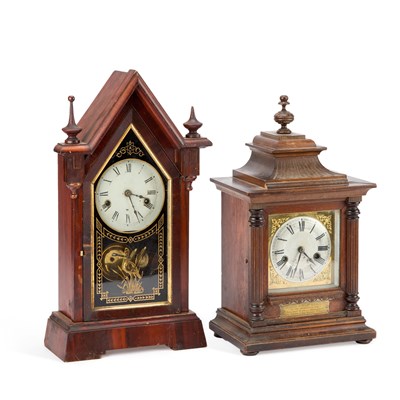 Lot 970 - AN AMERICAN SHELF CLOCK