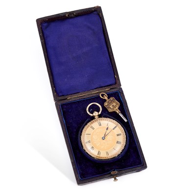 Lot 580 - A 14K GOLD FOB WATCH