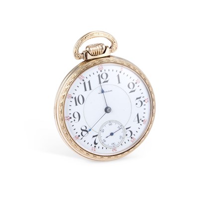 Lot 592 - A ROLLED GOLD WALTHAM RAILROAD POCKET WATCH