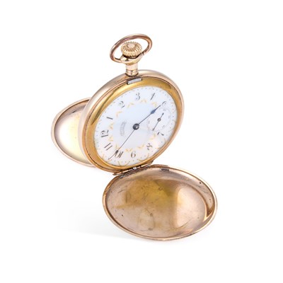 Lot 569 - A GOLD PLATED WALTHAM FULL HUNTER POCKET WATCH