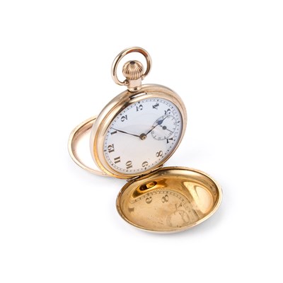 Lot 597 - A GOLD PLATED FULL HUNTER POCKET WATCH