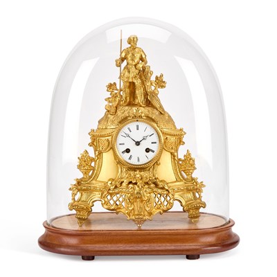 Lot 974 - A 19TH CENTURY FRENCH GILT-METAL MANTEL CLOCK