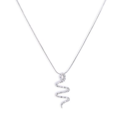 Lot 652 - A 9 CARAT WHITE GOLD DIAMOND SNAKE PENDANT ON CHAIN