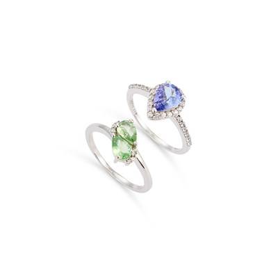 Lot 717 - TWO 9 CARAT WHITE GOLD GEM-SET RINGS