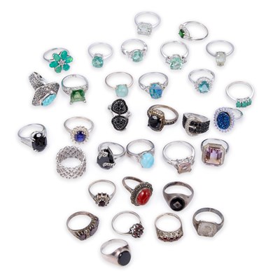Lot 709 - A GROUP OF GEM-SET SILVER RINGS