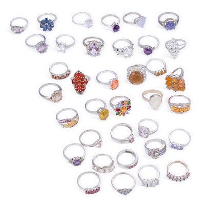 Lot 746 - A GROUP OF GEM-SET SILVER RINGS