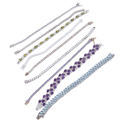 Lot 731 - A GROUP OF GEM-SET SILVER BRACELETS