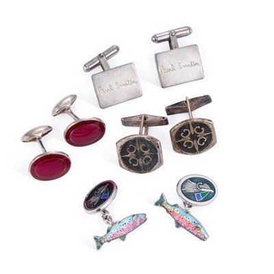 Lot 690 - FOUR PAIRS OF SILVER CUFFLINKS