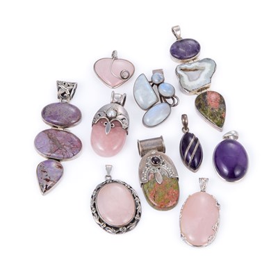 Lot 637 - A GROUP OF GEM-SET SILVER PENDANTS