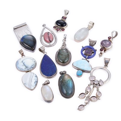Lot 667 - A GROUP OF GEM-SET SILVER PENDANTS